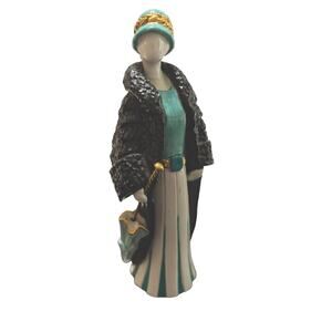 Porcellaine San Marco Italia Vintage Posh Lady In Black Coat Umbrella Figurine